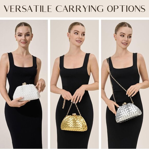 Dressy Woven Clutch Purses for Women Evening Wedding Formal Occasion,Dumpling Cr - Picture 5 of 7